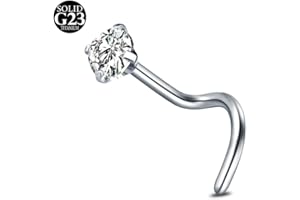 AceFun 20G Titanium Nose Stud Silver 1 Straight Screw L Shaped Nose Stud Titanium Steel 1.5mm 2mm 2.5mm 3mm diamond Nose Piercing Stud Jewelry for Women Men with Cubic Zirconia 1 Piece