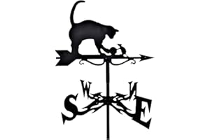 Fenteer Classic European weathervane Scene Garden Stake Weather Vane Wind Direction Indicator, Cat and Rat, 35x75cm