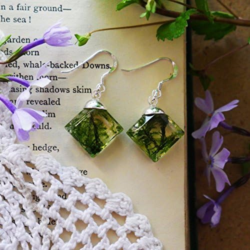 Faceted castle moss sterling silver drop earrings