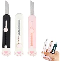 Couteau Utilitaire Mini Lot De 3 Mini Couteaux Rétractables OFFCUP - Cutter Portable Avec Porte-clés - Pour Bureau Et Maison Couteau Papier Carton Portable