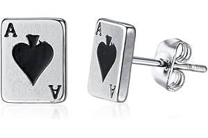 VNOX - Orecchini a perno in acciaio INOX con incisione "Asso di picche", per uomini e donne