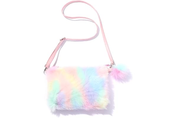 Sacs à Main en Peluche Enfants arc-en-ciel en Peluche Bandoulière Filles Sacs à Bandoulière Réglables Petit Sac en Peluche Sac de Téléphone Portable sac à Bijoux pour Enfants, Filles, Femmes