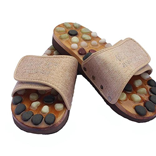 Preisvergleich Produktbild FJY Reflexzonen Massage Sandalen Hausschuhe Naturstein Gesundheit Schuhe Fußreflexzonen Akkupressur Kopfsteinpflaster Fußmassage Plantar , Beige 43 EU , A