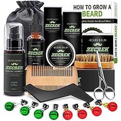 Meilleur 9 en 1 Kit de Soin Barbe avec Shampoing Barbe,Guide Barbe,Huile Barbe,Barbe Peigne,Brosse a Barbe,Baume à Barbe,Ciseaux à Barbe,Sac,Livre Barbe,Coffret Barbe Complet Cadeaux Pour Homme