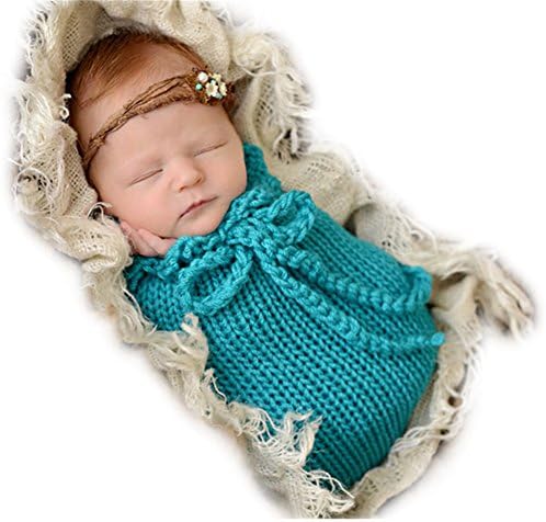 Handmade Infant Newborn Baby Girl Boy Crochet Knit Sleeping Bag Photography Props Outfits Costume