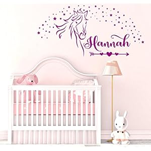 *NEU* Wandaufkleber Wandtattoo Wandsticker fürs Kinderzimmer***Pferd / Pferdekopf mit Sternenregen & Wunschnamen***(Größen.- und Farbauswahl)