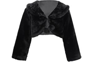 Mufeng Kid Girls Wedding Faux Fur Long Sleeves Pompom Coat Bolero Shrug Cardigan for Birthday Party