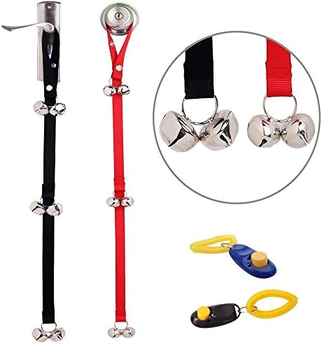 FOREYY Set of 2 Dog Doorbell for Potty Training Puppy - Doggie Doorbell with Extra Loud Bells for Housetraining, Housebreaking Train - Included Potty Training Guide &amp; Free Gift Training Clicker