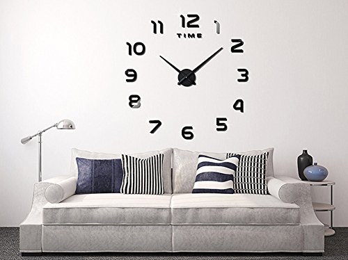 FAS1 Moderne DIY Große Wanduhr Big Armbanduhr Aufkleber 3D Aufkleber Spiegel Effekt Acryl Wanduhr Home Office Abnehmbarer Dekoration (Akku Nicht Enthalten) Schwarz - 2