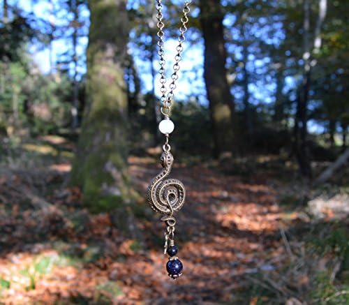 Moon and snake pendant with Blue Sandstone and Opalite - starry night sky - serpent and the moon witchy jewellery - mythology bohemian necklace - strega fashion goth
