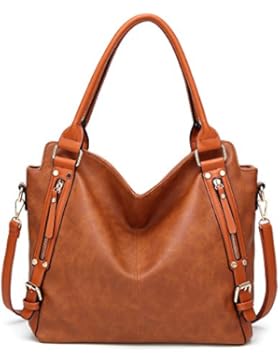 Mufly Damen Handtasche PU Leder Schultertasche Umhängetasche Ledertasche Elegante Vintage Groß Shopper mit Reißverschluss