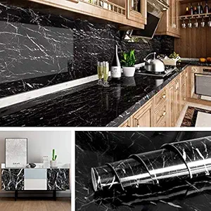 Nasmodo Granite Marble Wallpaper for Kitchen Furniture ,Walls, Table top, Kitchen Slab, Floor, Wallpapers for cupboards, Door Sticker (60 300cm, Black)