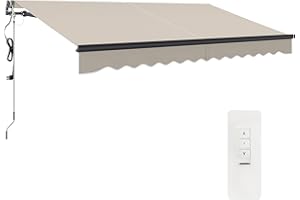 Outsunny 3.5 x 3(m) Electric Awning with Remote Controller, Aluminium Frame DIY Retractable Awning, UPF30+ Sun Shade Canopy for Garden Patio Deck Door Window, Beige