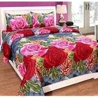 ZYFOX HOME 3D Polycotton Printed Attractive Design Double Bedsheet with Two Matching Pillow Covers ,(Bedsheet Size-90…