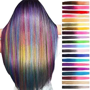 Dianna Sales - Multi Colored Clip in Hair Extensions & Wigs Long Straight Rainbow Color Hair Extensions for Kids Girls Women in Festival Party - [Double Shaded | 10 Pieces]