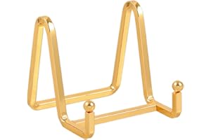 DIDUDIDU Chevalet Support Presentoir Porte Assiette - 3 Pouces Metal Support Assiette Decorative - Support Cadre Photo de Table - Présentoir de Fer pour Plaque | Livre Cuisine | Carte Postale | Art - Or