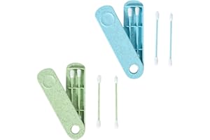 COYUN 4 Pezzi Cotton Fioc Riutilizzabile per Pulizia Orecchio Tampone Riutilizzabile Spirale a Doppia Estremità con 2 Supporti da Viaggio, Cotton Fioc Riutilizzabili, Coton Fioc, Verde e Blu