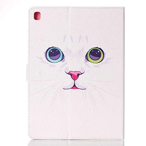 Etsue für Apple iPad Pro 9.7 Zoll [Weiß Katze Auge] Ledertasche Case Hülle,Bunte Retro Painted Leder Schutzhülle Smart Case Ultra Slim Flip Folio Etui Tasche Leder Case mit Standfunktion Kartenfächer Magnetverschluss im Bookstyle für Apple iPad Pro 9.7 Zoll + 1x Glitzer Staub Stecker + 1x Blau Eingabestift - 3