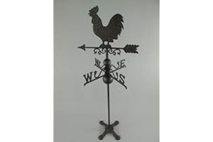linoows Wetterhahn, Wetterfahne, Windspiel mit Hahn, Gusseisen Antik Braun