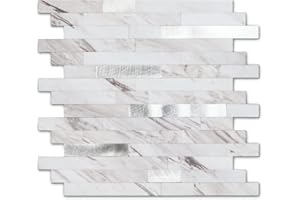 Yipscazo Peel and Stick Wood Metal Tile Backsplash, Stick on Tiles for Backsplash Kitchen, Bathroom, Laundry Room, Camper, Fireplace (12" X 12",20 Sheets in Calar Metal)