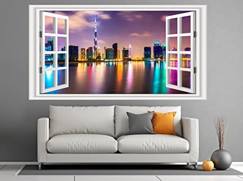 Dubai Skyline Landscape Window Scene Huge 130cm x 70cm Wall Sticker Art Mural Decal