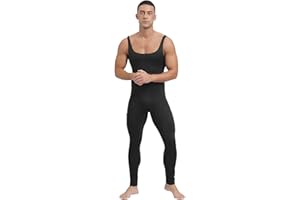 Runhomal Men's Full Body Tight Jumpsuit Unitard Square Neck Bodysuit Stretch Striped Rompers