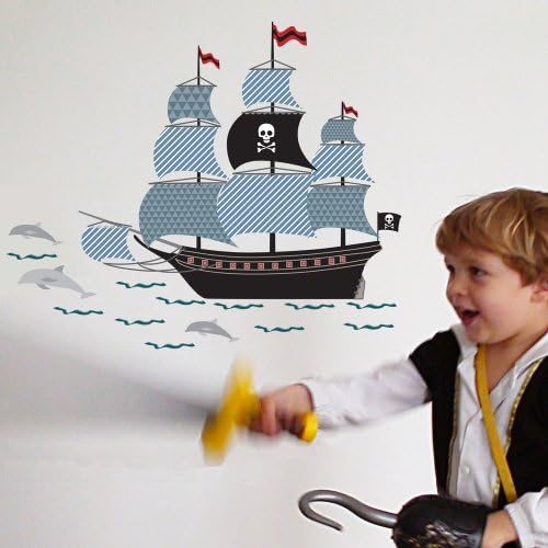 Art For Kids Adhesive Pirate Ship Vinyl Wall Sticker, Blue