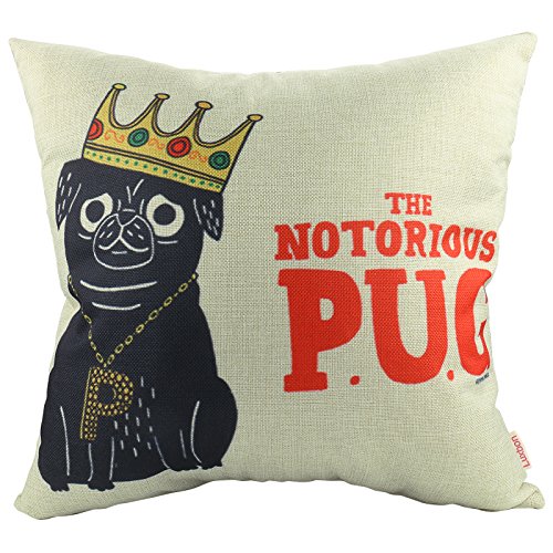 Luxbon 2er Set Pug Hund Leinen Kissenbezug Lendenkissen Wurfkissenbezug Pillowcase Cafe Zimmer Auto Deko 45 x 45 cm - 2