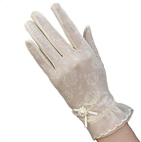 Yingniao Women's Lace Sunscreen Gloves Vintage Floral for Summer UV Protection Wedding Party Driving Beige
