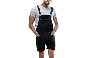 Oanviso Herren Denim Strap Kurze Jumpsuit Lässiges Arbeitshose Jumpsuit Vintage Bibs Jumpsuit Stilvoll Latzhose Overalls mit Taschen Sommer Zerrissene Loch Kurze Jean Jumpsuit