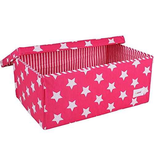 Minene Large Storage Box with Stars (White/ Fuchsia)