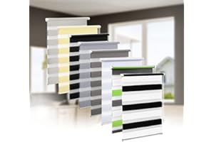 Eurohome Doppelrollo Klemmfix ohne Bohren, Duo Rollo,90cm x 130cm (Stoffbreite 86 cm) Weiß+schwarz Transparentes und undurchsichtiges Sichtschutz Rollo mit Klemmträgern für Fenster und Türen