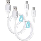 2 Adet x 2 Metre USB A-Type C Kablo Seti, 3.1A Hızlı Şarj, Beyaz/G&uuml;m&uuml;ş Metal, REMORAX Wahoo (2Ad x 2Metre Beyaz)