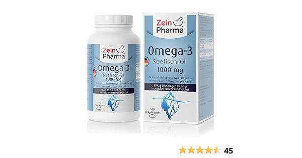 Olio di Pesce Omega-3 1000mg di ZeinPharma • 140 capsule Softgel (fornitura  per 1 mese) • con EPA, DHA e Vitamina E • Fatto in Germania : Amazon.it:  Salute e cura della persona