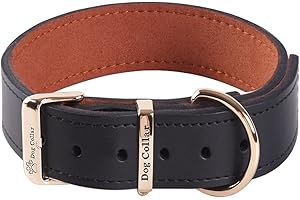 SWEETYMOOMOO Genuine Leather Extra Thick Soft Dog Collar for Walking & Training Heavy Duty Dog Collar for Small Medium Large and Extra Large Breed Dogs (Black,L)