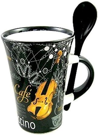 Little Snoring Gifts Cappuccino Mug With Spoon - Violin Black