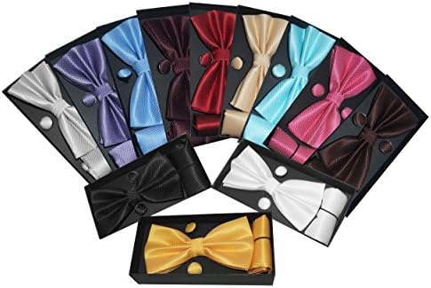 UK EVENT DECOR MEN'S BOXED BOW TIE CUFFLINKS POCKET SQUARE SET BOXED