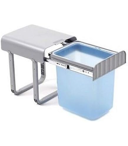 Romagna Plastic Pattumiera A Carrello 16L – Estrazione Totale, Guida Metalliche, Per Mobile Con Anta Da 30 Cm, Colore Grigio Chiaro