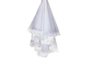 GUMEI Hochzeitsschleier 1,5 Mt 1 Schicht Frauen Braut Weiß Lange Hochzeit Tüll Schleier Glitzer Pailletten Bestickte Pflaumenblüten Rand Ehe Einfarbig Ohne Kamm