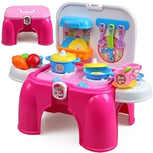 Toyshine Carry Along Kitchen Play Set with Sitting Stool and Music Effect (Pink)