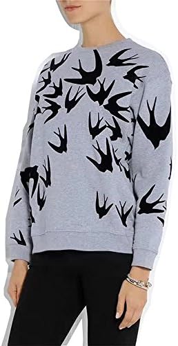ECTIC 2018 New 3D Printing Swallows Women Fashion Sweatshirts Sweater W25951 (Grey, XL)