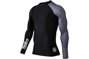 HUGE SPORTS Mens Rash Vest- Rash Guard Long Sleeve Quick Drying Wetsuit Swimming Top for Surfing BJJ Jiu Jitsu