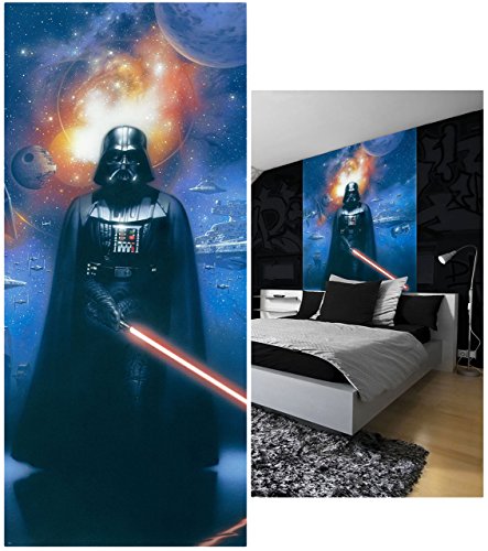 Fototapete - " Star Wars - Darth Vader mit Schwert Lightsaber " - 211 cm x 91 cm - incl. Kleister - Vlies Wandtapete / Türtapete - Tapete - Kleber / Tapetenkleber - für Kinderzimmer - Kinder - Anakin Skywalker / Luke - Starwars Krieg der Sterne - Clone / Mädchen & Jungen - Wandaufkleber - Postersticker - Deko - Poster - Tattoo - Türfolie / Türposter - Wandposter - Vliestapete / Lichtschwert