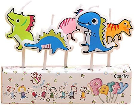 Fayear Cartoon Birthday Party Cake Candle for kids Funny Time Party Birthday Decoration 5PCS/Box (Dinosaur)