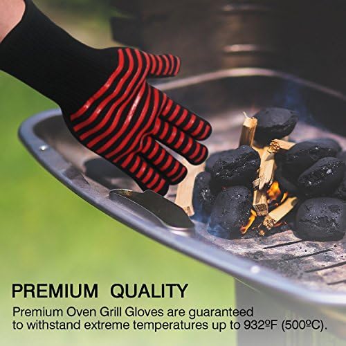 BBQ Grilling Cooking Gloves, 932°F Heat Resistant Kitchen Oven Mitts Gloves, Barbecue Gloves for Men Women, 13" Long for Extra Forearm Protection, 1 Pair, Red Silicone Insulated