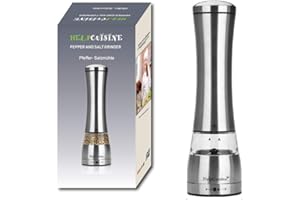 HelpCuisine® Moulin à poivre et sel 2en1, Salière & poivrière manuelle; moulin en inox avec mécanisme en céramique. Moulin professionnel, original et élégant, 24 mois de Garantie! (1 piece)