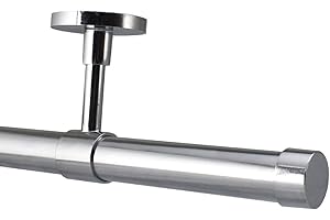 YHO Bay Window Curtain Pole Ceiling Fix 4m Polished Chrome 28mm For Eyelet & Pencil Pleat Curtains (4m, Riga Finials Without Rings)