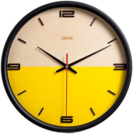 FANGDA 12" A Half Time Style Round Size Non-ticking Wall Clock Decorative Living Room/Bedroom/ Home Kitchen (Four Numbers, Yellow)