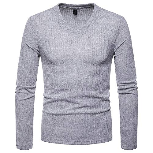 Preisvergleich Produktbild JUSTSELL Pullover Herren,Männer Einfarbig Pullover Gestreift Sweatshirt Lange Ärmel Sweatshirt V-Ausschnitt Pullover Reizvolles Pullover für Herbst Winter
