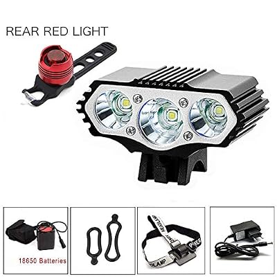 YHTSPORT Eclairage LED Velo,6000 Lumens 3X CREE XM-L T6 LED 4 Modes Bicyclette de Vélo Lampe Extérieure Devant la Lumière Eclairage Vélo Puissant+Phare arrière